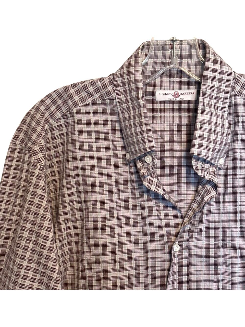 Luciano Barbera Vintage Plaid Shirt Mens XL Brown Button Cotton Preppy Italy